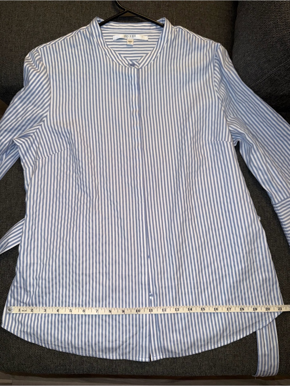 Guess Long Sleeve Blue & White Striped Button Up Blouse L - Picture 5 of 11